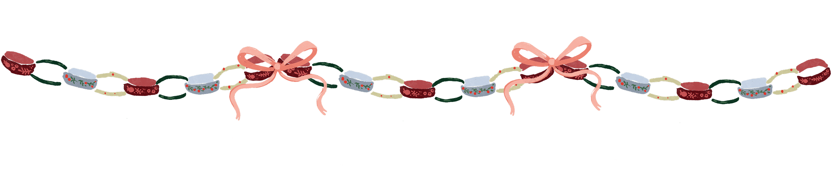 Decorative paper chain with colorful links and bows